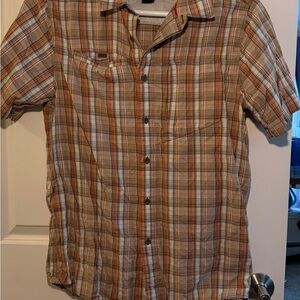 The North Face Men's Casual Plaid Shirt - Brown and Tan